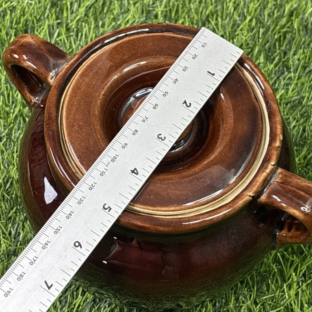 KOTARBAU Brown Glazed Stoneware Crock Pot Ribbed Dual Handle Lidded